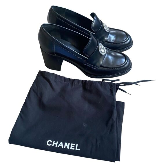 Chanel Shoes Pumps 10.5 EU 40.5 Black Block Heels 3" Dressy Career Made Italy - Picture 12 of 14